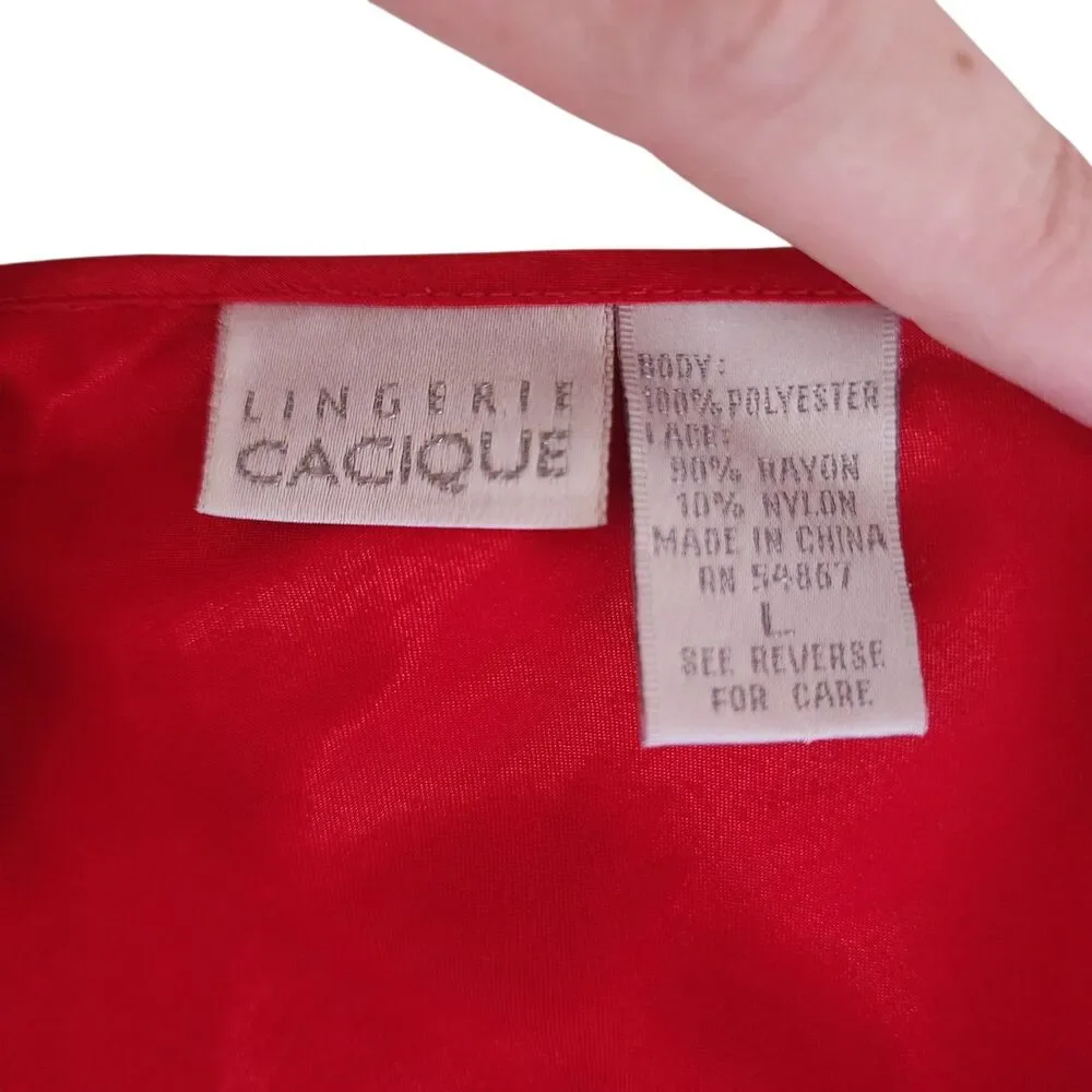 Cacique Red Satin Lace‎ Camisole Womens L Lingerie Sexy Adjustable Straps